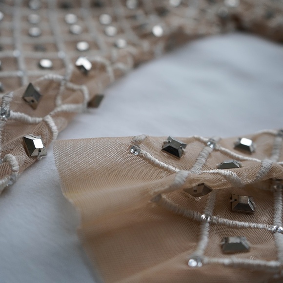 bebe mesh long sleeve embellished dress - Picture 3 of 5